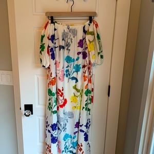 off shoulder maxi multi color flower dress